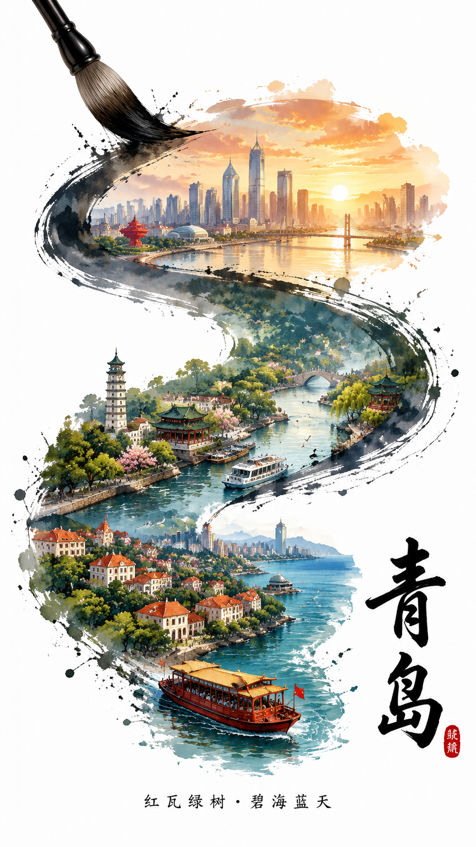 一笔墨城市旅行海报