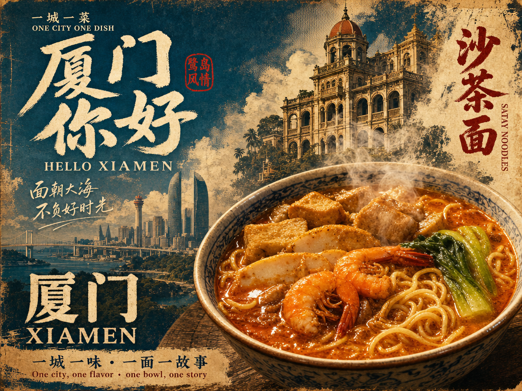 一城一菜·复古美食海报